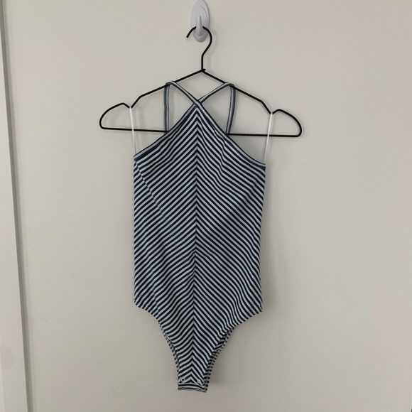 Nordstrom Tops - NWOT ABOUND Teal and White Striped Bodysuit